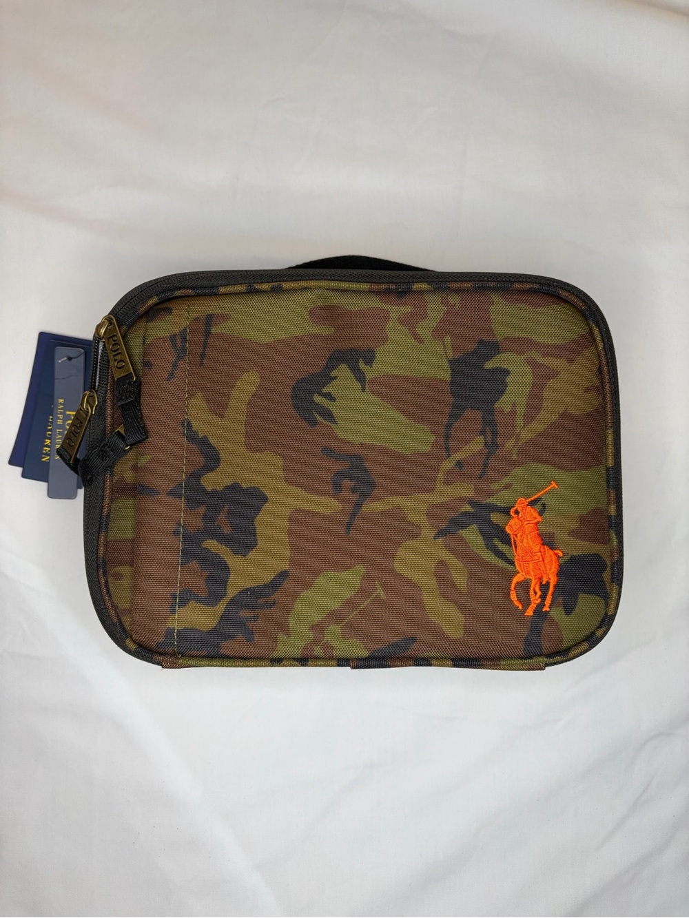 Polo Ralph Lauren Olive and Brown Camo Lunch Bag Tote Bag Orange Pony Insulated